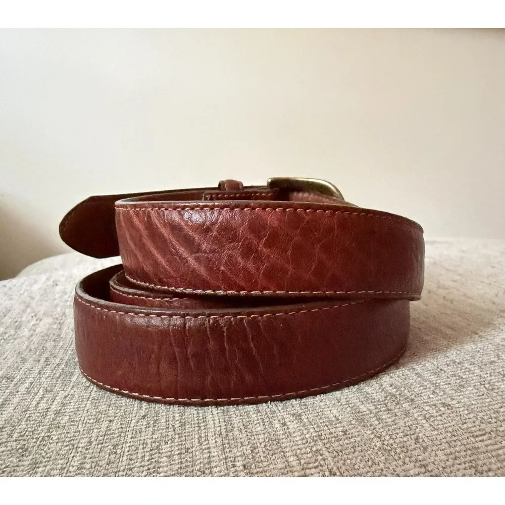 VTG LL Bean Brown Leather Chino Belt Brass Buckle Size 46